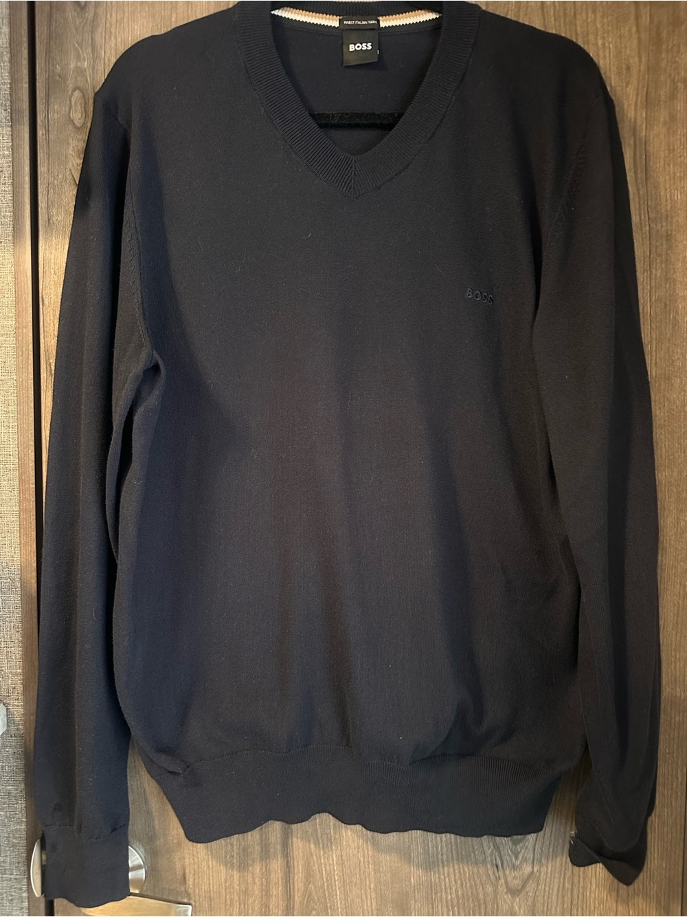 BOSS Hugo Boss Finest Italian Yarn V-neck Sweater Size Large Navy